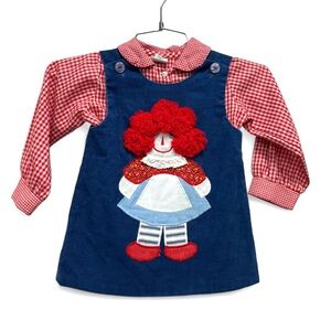 Vintage The Pond Raggedy Ann Blue Corduroy Dress Set  3T